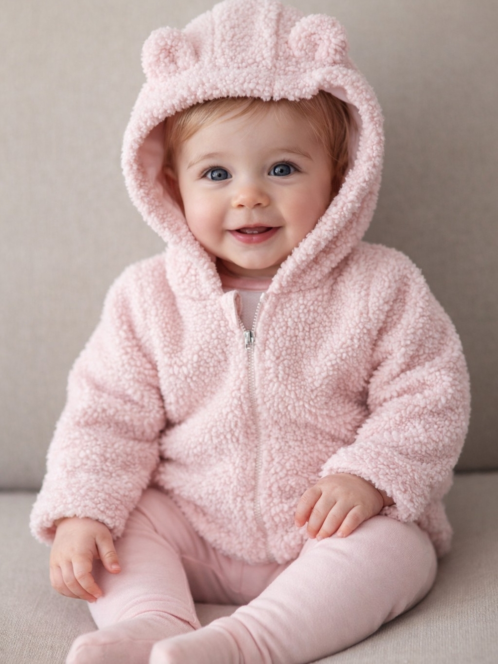 Soft Pink Sherpa Baby Jacket – George (12–18 Months